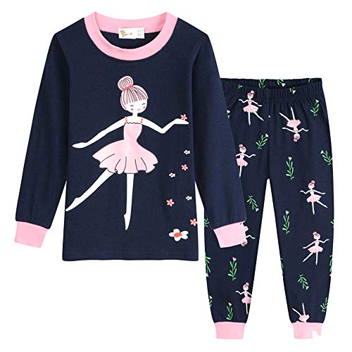 TOKYMOON Schlafanzug Mädchen Lang Einhorn Kinder Zweiteiliger Schlafanzug Baumwolle Langarm Set Pyjama Kinder Schlafanzüge Winter Weihnachten Nachtwäsche T-Shirt und Hose 110 Ballett von TOKYMOON