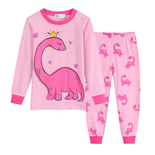 TOKYMOON Schlafanzug Mädchen Lang Einhorn Kinder Zweiteiliger Schlafanzug Baumwolle Langarm Set Pyjama Kinder Schlafanzüge Winter Weihnachten Nachtwäsche T-Shirt und Hose 92 Dinosaurier von TOKYMOON