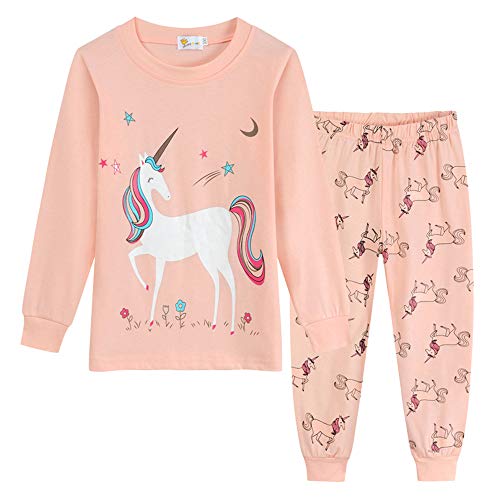 TOKYMOON Schlafanzug Mädchen Lang Einhorn Kinder Zweiteiliger Schlafanzug Baumwolle Langarm Set Pyjama Kinder Schlafanzüge Winter Weihnachten Nachtwäsche T-Shirt und Hose 92 Einhorn 2 von TOKYMOON