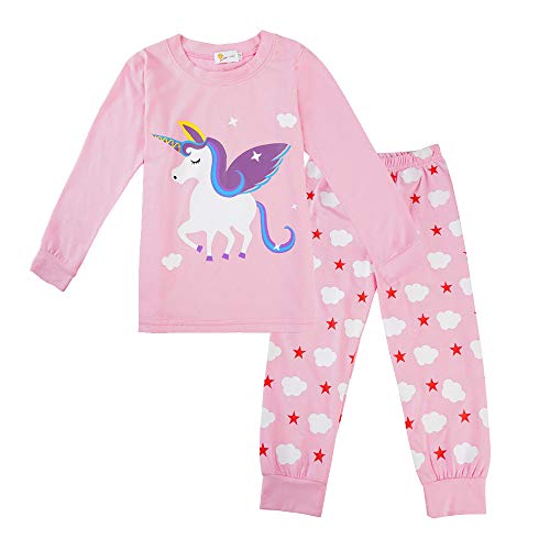 TOKYMOON Schlafanzug Mädchen Lang Einhorn Kinder Zweiteiliger Schlafanzug Baumwolle Langarm Set Pyjama Kinder Schlafanzüge Winter Weihnachten Nachtwäsche T-Shirt und Hose 98 Einhorn von TOKYMOON