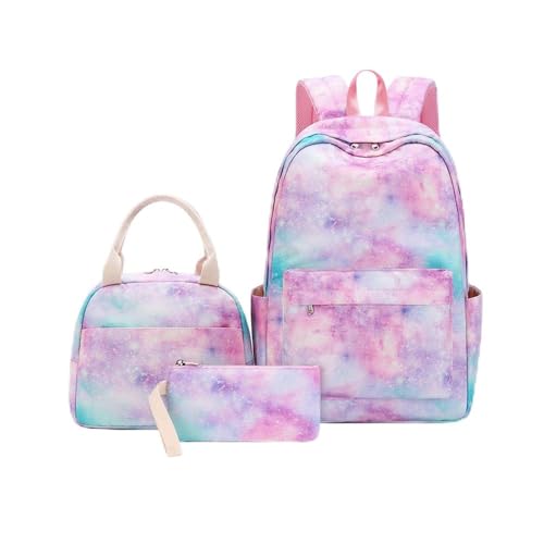 TOKYMOON Schulrucksack Set 3 Teilig Schulrucksack Mädchen Teenager mit Lunchtasche Federmäppchen Kinder Schulranzen Set Mädchen Blumen Rucksack Atmungsaktives Schultasche ab 3. Klasse Lila + Rot von TOKYMOON