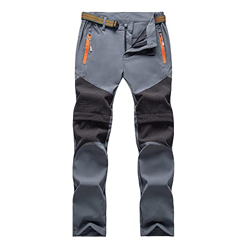 TOKYMOON Trekkinghose Kinder Jungen Zip Off Funktionshose Sommer Kinder Wanderhose Weich Atmungsaktiv Reflektierendes Abnehmbare Hosenbeine Reißverschluss Tasche mit Verstellbarem Gürtel Grau L von TOKYMOON