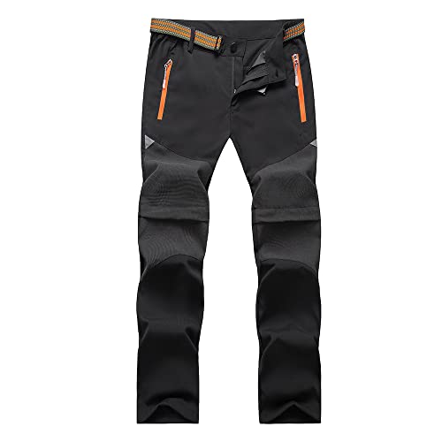 TOKYMOON Trekkinghose Kinder Jungen Zip Off Funktionshose Sommer Kinder Wanderhose Weich Atmungsaktiv Reflektierendes Abnehmbare Hosenbeine Reißverschluss Tasche mit Verstellbarem Gürtel Schwarz L von TOKYMOON