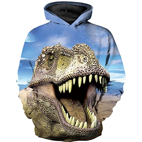 TOKYMOON Unisex Kinder Dinosaurier Hoodies Jungen 3D Druck Kapuzenpullover Mädchen Pullover Kinder Hoodie 3D Langarm Sweatshirt Pullover Mit Taschen Pulli Blau 120 von TOKYMOON