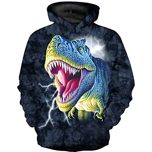 TOKYMOON Unisex Kinder Dinosaurier Hoodies Jungen 3D Druck Kapuzenpullover Mädchen Pullover Kinder Hoodie 3D Langarm Sweatshirt Pullover Mit Taschen Pulli Dunkelblau 120 von TOKYMOON