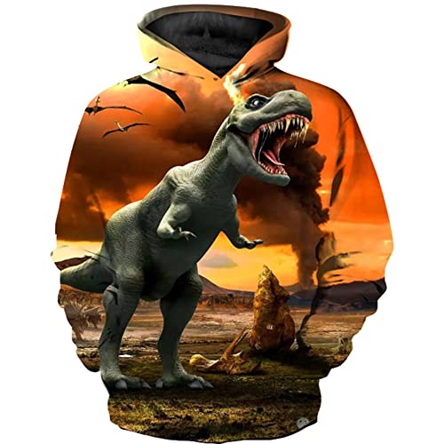 TOKYMOON Unisex Kinder Dinosaurier Hoodies Jungen 3D Druck Kapuzenpullover Mädchen Pullover Kinder Hoodie 3D Langarm Sweatshirt Pullover Mit Taschen Pulli Orange 110 von TOKYMOON