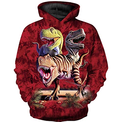 TOKYMOON Unisex Kinder Dinosaurier Hoodies Jungen 3D Druck Kapuzenpullover Mädchen Pullover Kinder Hoodie 3D Langarm Sweatshirt Pullover Mit Taschen Pulli Rot Dinosaurier 130 von TOKYMOON