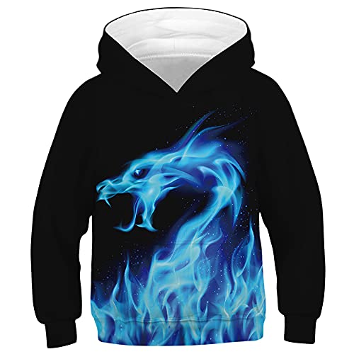 TOKYMOON Unisex Kinder Hoodie 3D Lustig Gedruckt Jungen Mädchen Kapuzenpullover Langarm Sweatshirt Pullover Mit Taschen Kinder Langarm Pulli mit Kapuzen Dragon 122-128 von TOKYMOON