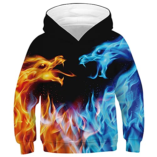 TOKYMOON Unisex Kinder Hoodie 3D Lustig Gedruckt Jungen Mädchen Kapuzenpullover Langarm Sweatshirt Pullover Mit Taschen Kinder Langarm Pulli mit Kapuzen Galaxy Dragon 134-140 von TOKYMOON