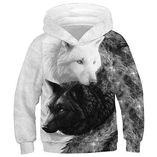 TOKYMOON Unisex Kinder Hoodie 3D Lustig Gedruckt Jungen Mädchen Kapuzenpullover Langarm Sweatshirt Pullover Mit Taschen Kinder Langarm Pulli mit Kapuzen Wolf 152-160 von TOKYMOON