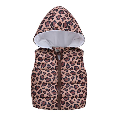 TOKYMOON Weste Kinder Winterweste mit Kapuze Weste Gefüttert Jungen Mädchen Steppweste Warme Weste Ärmellose Jacke Herbst Winter Leichte Mantel Kapuzenweste Winterjacke Leopard 1 130 von TOKYMOON