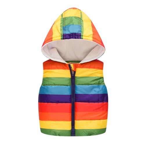 TOKYMOON Weste Kinder Winterweste mit Kapuze Weste Gefüttert Jungen Mädchen Steppweste Warme Weste Ärmellose Jacke Herbst Winter Leichte Mantel Kapuzenweste Winterjacke Regenbogen 110 von TOKYMOON