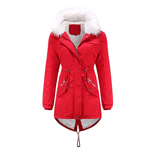 TOKYMOON Winterparka Damen Wintermantel Lang Warm Winter Jacke Dicker Parka mit Fellkapuze Damen Winter Mantel Outdoor Jacke Oversized Mantel Winterjacke Rot S von TOKYMOON