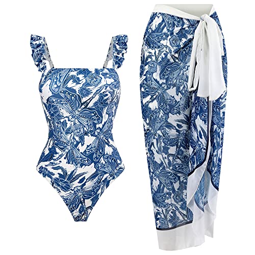 TOKYMOON Zweiteiliger Damen Badeanzug Sport v Ausschnitt Vintage Badeanzüge Damen Sexy high Waist Badeanzug Swimsuit Bademode Strandkleid Push up Retro Badeanzug Monokini Bauchweg Blaue Libelle XL von TOKYMOON