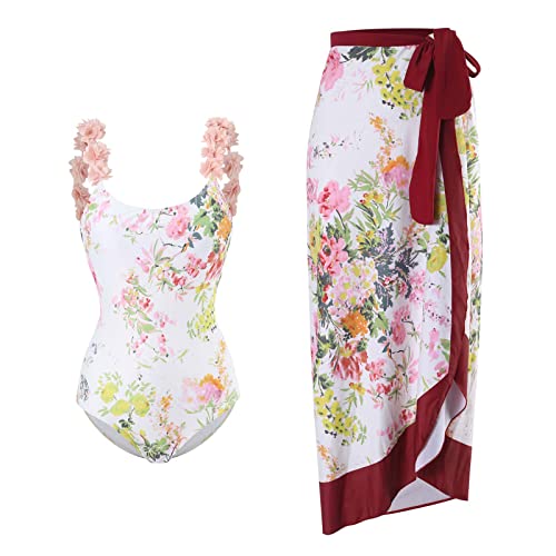 TOKYMOON Zweiteiliger Damen Badeanzug Sport v Ausschnitt Vintage Badeanzüge Damen Sexy high Waist Badeanzug Swimsuit Bademode Strandkleid Push up Retro Badeanzug Monokini Bauchweg Rosa Blumen M von TOKYMOON