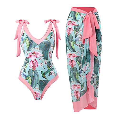 TOKYMOON Zweiteiliger Damen Badeanzug Sport v Ausschnitt Vintage Badeanzüge Damen Sexy high Waist Badeanzug Swimsuit Bademode Strandkleid Push up Retro Badeanzug Monokini Bauchweg Rosa S von TOKYMOON