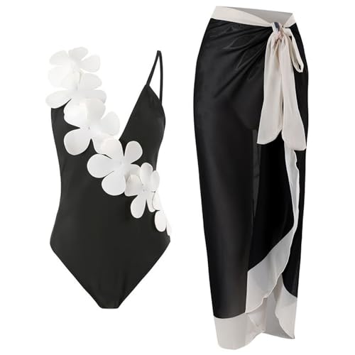 TOKYMOON Zweiteiliger Damen Badeanzug Sport v Ausschnitt Vintage Badeanzüge Damen Sexy high Waist Badeanzug Swimsuit Bademode Strandkleid Push up Retro Badeanzug Monokini Bauchweg Schwarz M von TOKYMOON