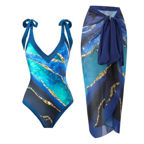 TOKYMOON Zweiteiliger Damen Badeanzug Sport v Ausschnitt Vintage Badeanzüge Damen Sexy high Waist Badeanzug Swimsuit Bademode Strandkleid Push up Retro Badeanzug Monokini Bauchweg Sternenhimmel XL von TOKYMOON