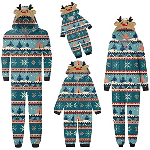 Weihnachts Pyjama Familien Set Damen Weihnachten Schlafanzug Familie Einteiler Overall Onesie mit Kapuze und Reißverschluss Hoodie Jumpsuit Nachtwäsche Christmas Pyjama von TOKYMOON