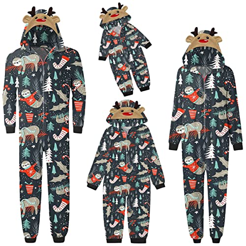 TOKYMOON Weihnachts Pyjama Familien Set Damen Weihnachten Schlafanzug Familie Einteiler Overall Onesie mit Kapuze und Reißverschluss Hoodie Jumpsuit Nachtwäsche Christmas Pyjama von TOKYMOON