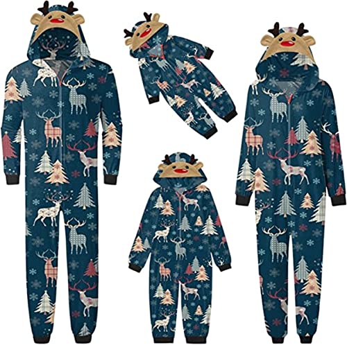 Weihnachts Pyjama Familien Set Damen Weihnachten Schlafanzug Familie Einteiler Overall Onesie mit Kapuze und Reißverschluss Hoodie Jumpsuit Nachtwäsche Christmas Pyjama von TOKYMOON