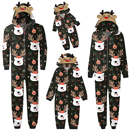 TOKYMOON Weihnachts Pyjama Familien Set Damen Weihnachten Schlafanzug Familie Einteiler Overall Onesie mit Kapuze und Reißverschluss Hoodie Jumpsuit Nachtwäsche Christmas Pyjama von TOKYMOON