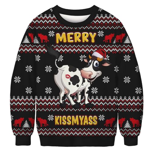 Weihnachtspullover Herren Lustige 3D Langarm Sweatshirt Damen Xmas hässliches Weihnachten Pullover Weihnachtspulli Ugly Christmas Sweater Weihnachtspulli Sweatshirt Merry KissMyAss L von TOKYMOON