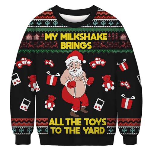 Weihnachtspullover Herren Lustige 3D Langarm Sweatshirt Damen Xmas hässliches Weihnachten Pullover Weihnachtspulli Ugly Christmas Sweater Weihnachtspulli Sweatshirt Schwarz XL von TOKYMOON