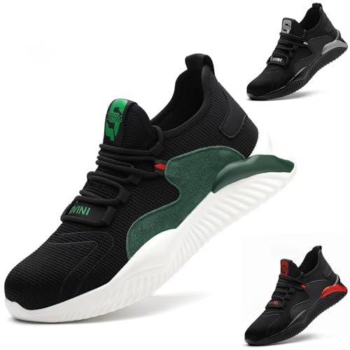 TOLHE Sicherheitsschuhe Arbeitsschuhe Herren Damen Leicht Sicherheitsschuhe Sportlich Mode Grüne Turnschuhe Damen Trekkingschuhe Schwarz Grün 43EU von TOLHE