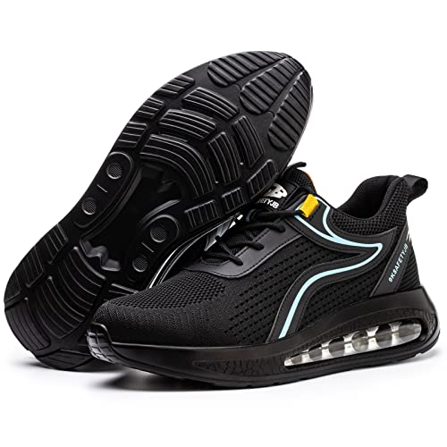 TOLHE Sicherheitsschuhe Herren Arbeitsschuhe Leicht Herren rutschfest Sportlich Stahlkappenschuhe Atmungsaktiv mit Stahlkappe Anti-Punktur Arbeit Versicherung Schuhe Schwarz Blau 41EU von TOLHE