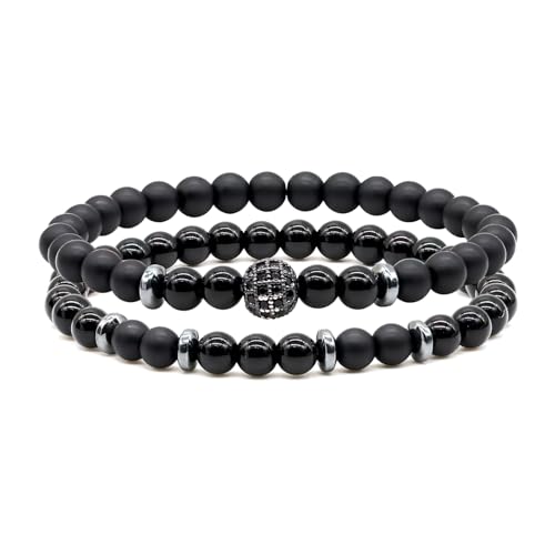 TOLOWOBK Perlenarmband Herren Tigerauge Armband Männer Naturstein Armbänder für Herren Damen Schwarz Onyx Perlen Armband Set Valentinstag Geburtstag Geschenke für Papa Sohn Bruder Enkel Freund von TOLOWOBK