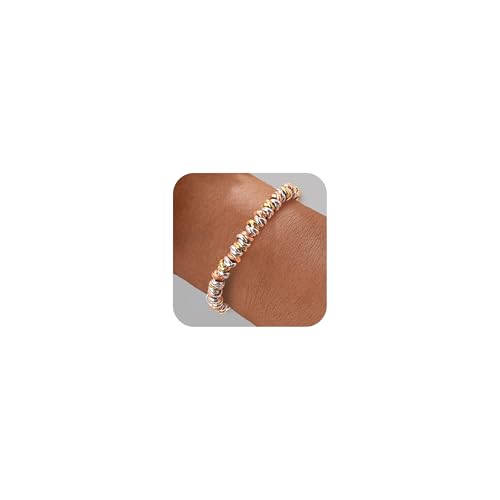 TOLOWOBK Armband Damen Gold Silber Roségold Kreis Ketten Armbänder 19k Vergoldet Armkette Verstellbare Perlenarmband Einschulung Schulanfang Geburtstag Geschenke für Tochter Enkelin Schwester von TOLOWOBK