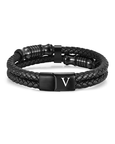 TOLOWOBK Geschenk für Männer Lederarmband Herren mit Buchstaben Geflochten Gravur A-Z Buchstabe Armband Herren Leder Armbänder mit Magnetverschluss Weihnachtsgeschenke Geburtstag Geschenk von TOLOWOBK