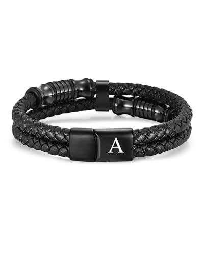 TOLOWOBK Geschenk für Männer Lederarmband Herren mit Buchstaben Geflochten Gravur A-Z Buchstabe Armband Herren Leder Armbänder mit Magnetverschluss Weihnachtsgeschenke Geburtstag Geschenk von TOLOWOBK