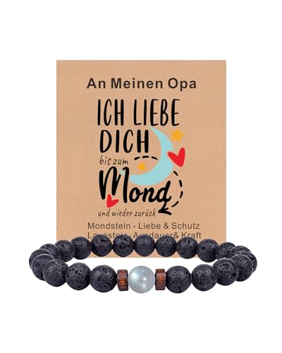 TOLOWOBK Vatertagsgeschenk für Papa Opa Ich Liebe Dich Geschenke für Männer Mondstein Armband Naturstein Perlen Armbänder für Herren Edelstein Armband Vatertag Geburtstag Geschenk für Herren Jungs von TOLOWOBK