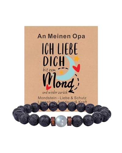 TOLOWOBK Ich Liebe Dich Geschenke für Männer An Meinen Mann Sohn Enkel Mondstein Armband Herren Jungen Perlenarmband Edelstein Armbänder für Herren Weihnachtsgeschenke Geburtstag Geschenk für Männer von TOLOWOBK