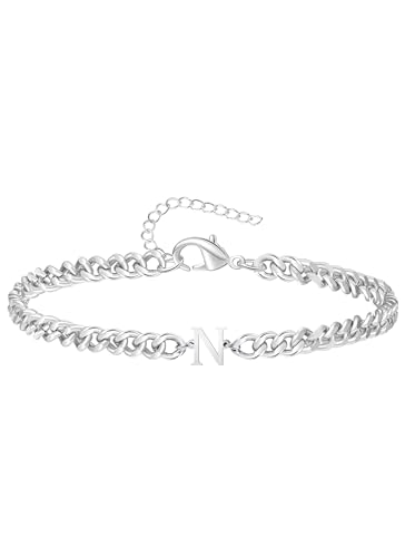 TOLOWOBK Armband Herren mit Buchstaben, Silber Edelstahl Panzerkette Armband Männer A-Z Buchstabe Armbänder für Herren Damen Muttertag Vatertag Geburtstag Geschenke für Mama Papa Ehemann Opa Oma von TOLOWOBK