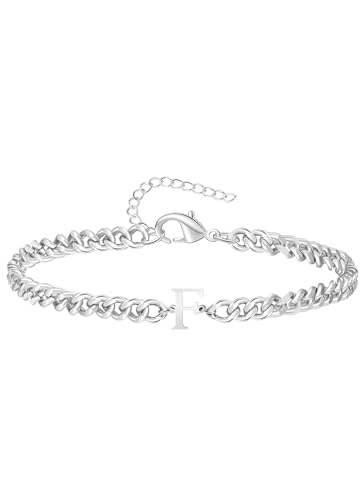 TOLOWOBK Armband Herren mit Buchstaben, Silber Edelstahl Panzerkette Armband Männer A-Z Buchstabe Armbänder für Herren Damen Muttertag Vatertag Geburtstag Geschenke für Mama Papa Ehemann Opa Oma von TOLOWOBK