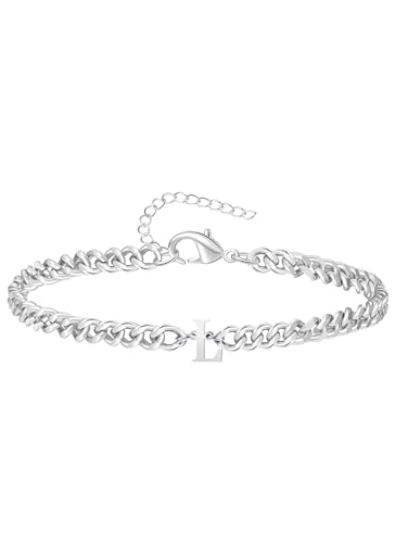 TOLOWOBK Armband Herren mit Buchstaben, Silber Edelstahl Panzerkette Armband Männer A-Z Buchstabe Armbänder für Herren Damen Muttertag Vatertag Geburtstag Geschenke für Mama Papa Ehemann Opa Oma von TOLOWOBK