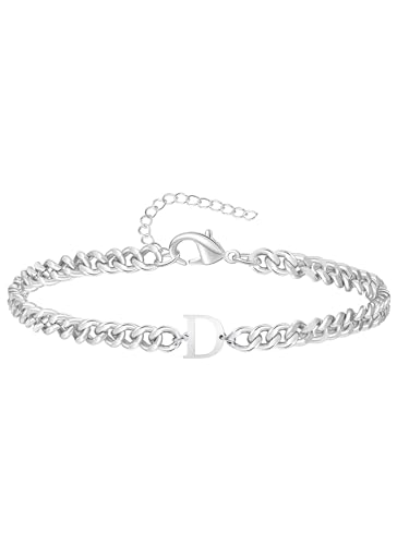 TOLOWOBK Armband Herren mit Buchstaben, Silber Edelstahl Panzerkette Armband Männer A-Z Buchstabe Armbänder für Herren Damen Muttertag Vatertag Geburtstag Geschenke für Mama Papa Ehemann Opa Oma von TOLOWOBK