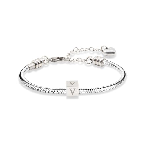 TOLOWOBK Armband Damen mit Buchstaben, Geschenke für Mädchen Charm Armband Mädchen Silber Schlangen Armbänder Jahrestag Valentinstag Geburtstag Geschenke für Mama Töchter Enkelin Schwester Freundin von TOLOWOBK