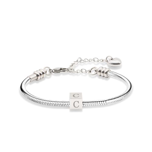 TOLOWOBK Armband Damen mit Buchstaben, Geschenke für Mädchen Charm Armband Mädchen Silber Schlangen Armbänder Jahrestag Valentinstag Geburtstag Geschenke für Mama Töchter Enkelin Schwester Freundin von TOLOWOBK