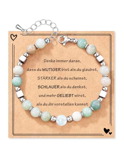 TOLOWOBK Geschenke für Mädchen Damen Edelstein Chakra Armband Mädchen Herz Charm Perlenarmband Heilsteine Perlen Armbänder Einschulung Schulanfang Geburtstag Geschenke für Tochter Enkelin Schwester von TOLOWOBK