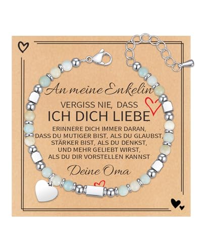TOLOWOBK Geschenke für Mädchen Damen Edelstein Chakra Armband Mädchen Herz Charm Perlenarmband Heilsteine Perlen Armbänder Einschulung Schulanfang Geburtstag Geschenke für Tochter Enkelin Schwester von TOLOWOBK