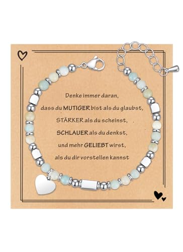 TOLOWOBK Geschenke für Mädchen Damen Edelstein Chakra Armband Mädchen Herz Charm Perlenarmband Heilsteine Perlen Armbänder Weihnachtsgeschenke Geburtstag Geschenke für Tochter Enkelin Schwester von TOLOWOBK