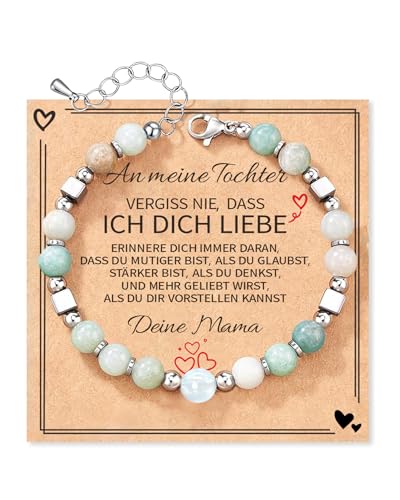 TOLOWOBK Geschenke für Mädchen Damen Edelstein Chakra Armband Mädchen Herz Charm Perlenarmband Heilsteine Perlen Armbänder Einschulung Schulanfang Geburtstag Geschenke für Tochter Enkelin Schwester von TOLOWOBK