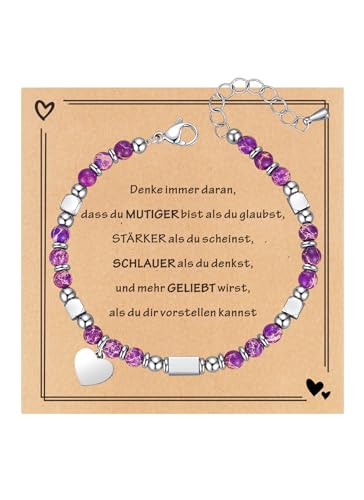 TOLOWOBK Geschenke für Mädchen Damen Edelstein Chakra Armband Mädchen Herz Charm Perlenarmband Heilsteine Perlen Armbänder Einschulung Schulanfang Geburtstag Geschenke für Tochter Enkelin Schwester von TOLOWOBK