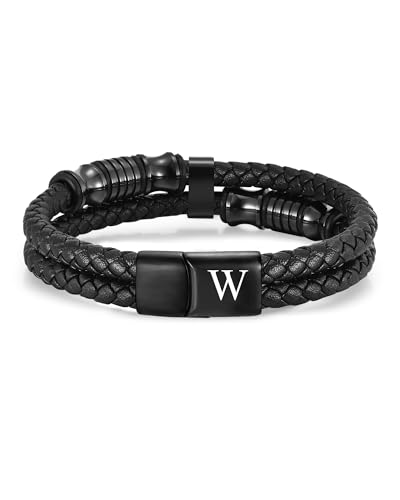 TOLOWOBK Geschenk für Männer Lederarmband Herren mit Buchstaben Geflochten Gravur A-Z Buchstabe Armband Herren Leder Armbänder mit Magnetverschluss Weihnachtsgeschenke Geburtstag Geschenk von TOLOWOBK