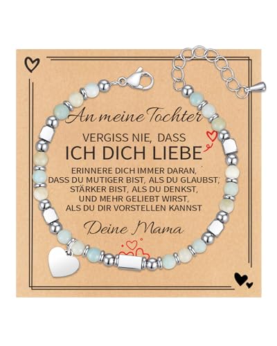 TOLOWOBK Geschenke für Mädchen Damen Edelstein Chakra Armband Mädchen Herz Charm Perlenarmband Heilsteine Perlen Armbänder Einschulung Schulanfang Geburtstag Geschenke für Tochter Enkelin Schwester von TOLOWOBK