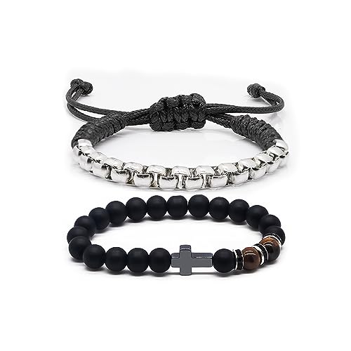 TOLOWOBK Kreuz Armband Geschenke für Männer Tigerauge Perlenarmband Herren Damen Perlen Armbänder für Herren Christliche Geschenke Ostern Muttertag Geburtstag Geschenke für Mama Papa Sohn Enkel Opa von TOLOWOBK